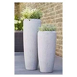 Moderne & Hochwertige Pflanzvase / Pflanzkübel – Fiberglas - Mit Einsatz – Indoor & Outdoor – Wetterbeständig & Frostsicher – Blumenkübel / Pflanzgefäß / Vase / Kübel (Höhe: 120cm, Zement)