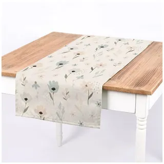 SCHÖNER LEBEN. Tischläufer SCHÖNER LEBEN. Tischläufer Pastell Blumen ecru mintgrün vanille, handmade grün|weiß