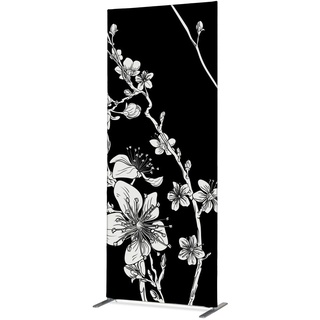 SHOWDOWN Displays Showdown Textil Raumteiler Deko - 85-200 Abstrakte Japanische Kirschblüte - Schwarz - Schwarzer Rahmen