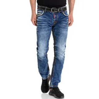Gerade Jeans CIPO & BAXX "Regular" Gr. 38, Länge 34, blau (blue) Herren Jeans Regular Fit mit auffälligen Kontrastnähten