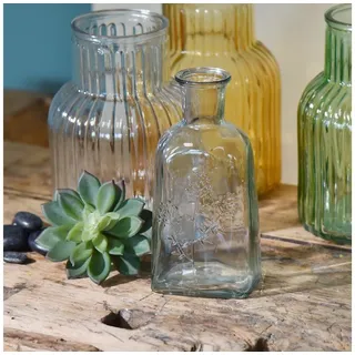 Viana Tischvase Glasvase Flaschenvase Klar mit Beerenzweigmotiv 19cm 2er Set, 2 Stück