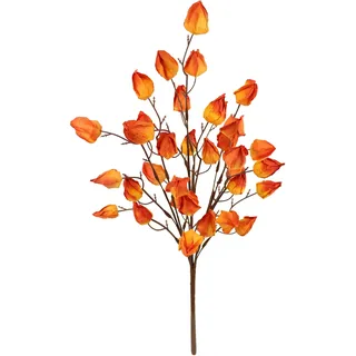 Physalis Busch künstlich 52 cm Lampion Herbstlich Blume Physalis-Zweig Herbst-Deko Kunstblume Herbstblume Seidenblume Zweig für Vase Halloween Dekozweig für Girlanden Kränze Herbstkränze