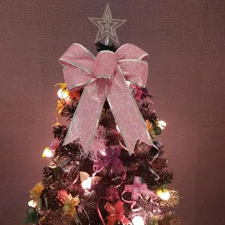 SpirWoRchlan Große glitzernde Schleifen mit Draht für Weihnachtsbaum-Dekoration – dekorativer Weihnachtsdekorkranz, Ornament in Rosa