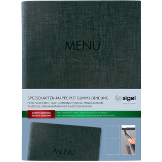 SIGEL SM207 Speisekarten-Mappe A5, Gummi-Bindung, anthrazit mit Leinenstruktur, strapazierfähig und leicht abwischbar