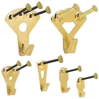 130 Stück Bilderhaken Bilder Bildaufhänger, Schwerlast Vielseitiges Bild Kleiderbügel, Professionelle Bild hängende Haken Kit mit Nägeln für Wand und Holz Unterstützung 10-100 lbs, Golden