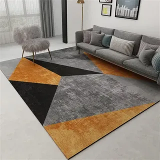 RUGMRZ Home Teppich Outdoor Tisch Wohnzimmer Pflegeleicht grau, orange, schwarz, geometrisches Muster, zeitgenössisch, anpassbar Zimmers Teppichboden 160 x 230 cm