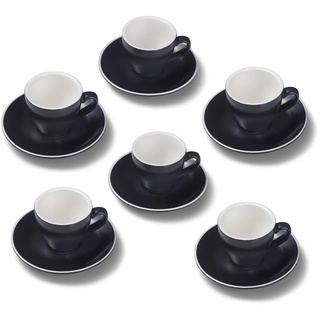 Terra Home 6er Espresso-Tassen Set - Schwarz, 90 ml, Matt, Porzellan, Dickwandig, Spülmaschinenfest, italienisches Design - Kaffee-Tassen Set mit Untertassen