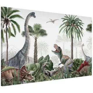 Bilderdepot24 Magnettafel Kinder grün Dinosauriergiganten im Dschungel, (1-tlg., Magnetboard Pinnwand für die Wand - metallische Tafel für Magnete), Magnetwand groß mit Motiv Kinderzimmer Memoboard magnetisch Querformat grün 90 cm x 60 cm