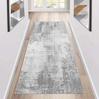 Läufer Flur Rutschfest Waschbar - Abstraktes Moderne Grau Teppich 40x200cm - Lang Eingangsmatte für Balkon, Wohnzimmer, Küche, mit Schmutzfangmatte