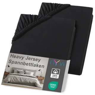 nyvi Spannbettlaken Jersey 140 x 200 - 160 x 200 cm schwarz 2 St.
