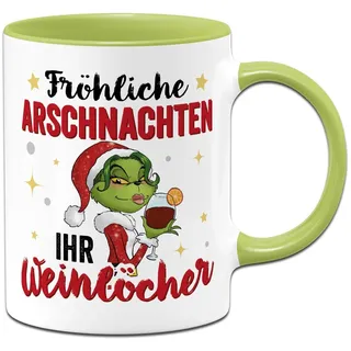 Tassenbrennerei Miss Grinch Tasse - Fröhliche Arschnachten, ihr Weinlöcher! - Weihnachtstasse für Frauen, Kaffeetasse mit Spruch lustig - Geschenk Weihnachten (Grün)