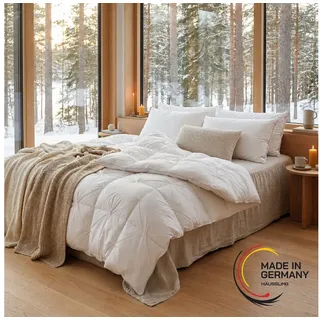 Haeussling Daunenbettdecke Hygge Home, Bettdecken für Sommer und Winter, Ganzjahresdecke, Decke, Füllung: weiße, neue 90% Daunen und 10% Federn, Kl. 1, Bezug: 100% Baumwolle, Bettdecke 135x200 cm, 155x220 cm & weitere Größen weiß 200 cm x 200 cm