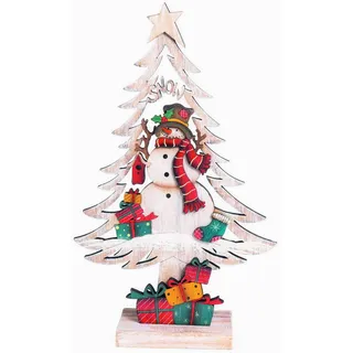 Deko Tannenbaum Tanne mit Schneemann Holz Baum Fensterbild Weihnachtsmann Stern