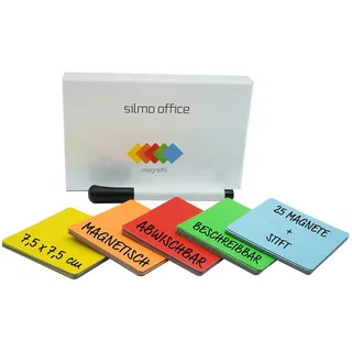 SILMO - 25x Magnetstreifen beschreibbar 75x75mm bunt + Marker Stift - Whiteboard Kanban Scrum Board - Kühlschrank Magnete abwischbar wiederbeschreibbar - zuschneidbare Haftstreifen Büro Tafel Lager