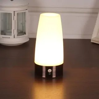 Tischlampe, Led-nachtlicht Im Retro-stil, Kabellose Nachttischlampe Mit Pir-bewegungsmelder, Betrieben Mit 3 X 1,5 V Aaa-batterien, Kunststoff, Weißes Licht, Rund