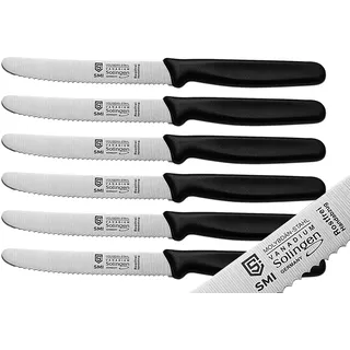 SMI 6-teiliges Frühstücksmesser Set Solingen Brötchenmesser Wellenschliff Tomatenmesser Küchenmesser Schwarz Made in Germany (6 Stück)