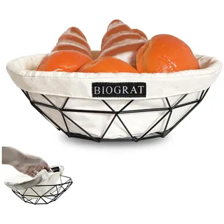 BIOGRAT® Brötchenkorb Brotkorb mit Stoffeinsatz Modern Schwarz, Ø 26,5 cm Obstkorb Obstschale aus Metall, 1 Stück