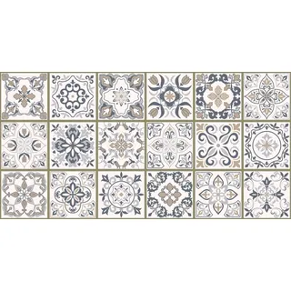 HUBDECO - Teppich - Küchenteppich - Badezimmerteppich - Badteppich - Küchenläufer - Teppich Läufer - Teppich Küche - PCV, Vinyl - rutschfest - Azulejos Muster Beige - 76x152cm