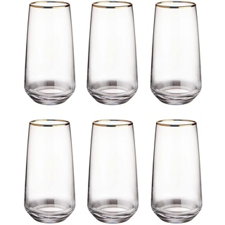 BUTLERS Trinkglas-Set 6x Kristallgläser mit Goldrand 480ml -TOUCH OF GOLD- ideal als Cocktailgläser, Wassergläser und Longdrinkgläser