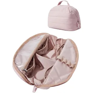 BAGSMART Puffer Kosmetiktasche Damen, Tragbarer Faltbarer Schminktasche, Gepolsterte Make up Tasche, Wasserabweisende Kulturtasche für Toilettenartikel und Pinsel, Rosa