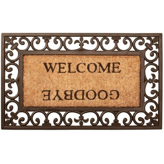 Esschert Design Schmutzfangmatte, Fußmatte mit Motiv „Welcome/Goodbye“ aus Gummi mit Kokoseinlage, rechteckig, ca. 76 cm x 45 cm