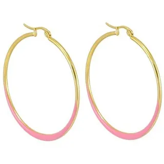 BUNGSA Ohrring-Set Creolen mit pinken Streifen gold aus Edelstahl Damen (1 Paar (2 Stück), 2-tlg), Ohrschmuck Ohrringe
