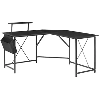 Eckschreibtisch schwarz L-form 180x140 cm mit Metallgestell Monitorablage Stofft