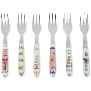 Excelsa 6er-Set Dessert/Apéro Gabel Xmas Sweet Pastels Stahl 15x1,5x2 cm Bunt