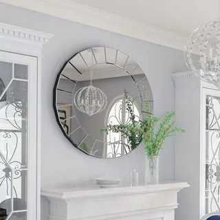 Artloge Luxus Dekorative Wandspiegel 80×80 cm, Spiegel Rund Silber HD Glas mit Metall Wandhaken - Hochwertiger Badspiegel für Flur Eingang Wohnzimmer Schlafzimmer Badezimmer