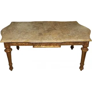 Casa Padrino Barock Couchtisch Gold mit cremefarbener Marmorplatte - Limited Edition - Gold/Creme