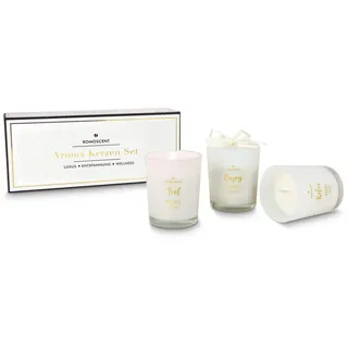 Römer Wellness Geschenkartikel: ROMOSCENT Aromakerzenset Vanille, 3-teiliges Duftkerzenset im edlen Glas; Maße: ca. 22 x 6.5 x 9 cm