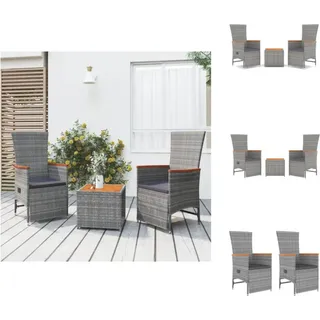 vidaXL 3-tlg. Garten-Lounge-Set Grau Poly Rattan & Massivholz Akazie - Gartenmöbel-Sets - Grau