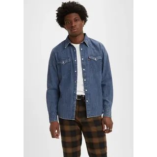 Jeanshemd LEVI'S "LE BARSTOW WESTERN STAND", Herren, Gr. XL, N-Gr, blau (lower haight), Web, Obermaterial: 100% Baumwolle, normal, Hemden Jeanshemd, mit Brusttaschen