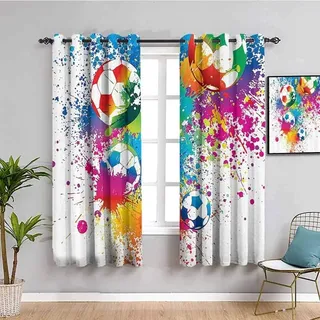 MENGBB Blickdicht Vorhang Kinderzimmer Mikrofaser - Inkjet Graffiti Fußball Persönlichkeit - Ösen 90% Blickdicht Gardinen - 200x160cm Mädchen Junge Schlafzimmer Wohnzimmer dekorativ