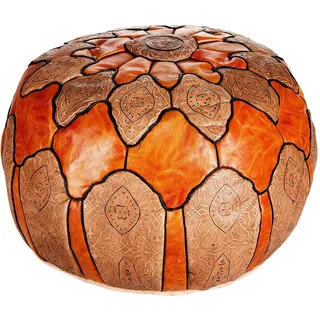 Marokkanischer Pouf Sitzpouf Hakam modern aus Leder in Orange 60 cm