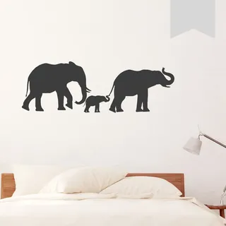 WANDKINGS Wandtattoo - Elefantenfamilie mit 3 Elefanten - 150 x 48 cm - Hellgrau - Wähle aus 5 Größen & 35 Farben