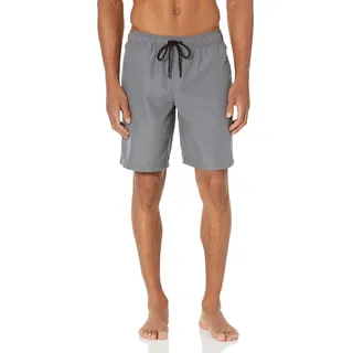Amazon Essentials Herren Badeshorts Lang - Badehose Herren 23cm mit Netzfutter, Taschen und Kordelzugverschluss, Dunkelgrau, XXL