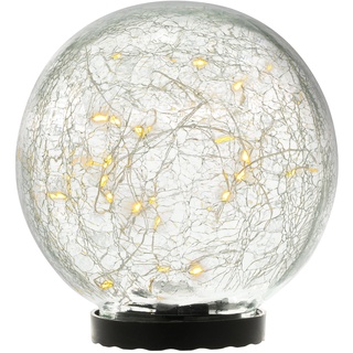 Nexos Solarlampe Glaskugel 25 SMD-LEDs Dauerbetrieb Glas warm weiß 14,5 x 15 cm Gartendekoration Außenbeleuchtung Deko
