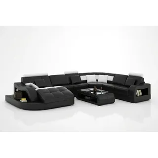 aea Eckcouch Leder U-Form 3-Sitzer Schwarz