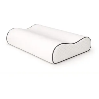 Premium Visco Nackenstützkissen 60x40 cm – Orthopädisch – Ergonomische Wölbung – Memory Foam – Höhe 14/12 cm - Weiß/Silber
