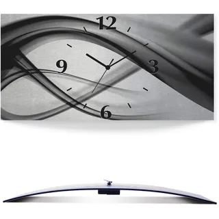 ARTLAND Wanddeko Wanduhr ohne Tickgeräusche Alu Quarzuhr 50x25 cm Eckig Lautlos 3D Design Welle Abstrakt Modern Kreativ Ausgefallen S7KQ