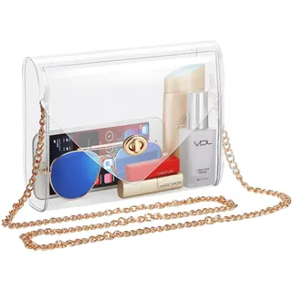 HAOGUAGUA Transparente Geldbörse für Damen, durchsichtige Tasche, Stadion-genehmigt, durchsichtige Handtasche für Konzerte, Sportveranstaltungen, Gold - 8.7 x 6.3 x 2.4 inches