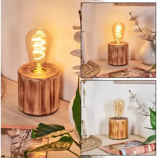 hofstein Tischleuchte Tischlampe aus Holz in Naturfarben/Schwarz, ohne Leuchtmittel, Leuchte im skandinavischen/Boho Design mit Schalter am Kabel, E27 beige