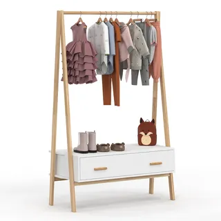 IDMarket - Kindertrage Tipi Leon 130 cm mit 1 Tür weiß und Holz