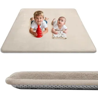 Wdmiya 127x127cm Krabbelmatte Baby, 3cm Dicke Spielmatte Beige