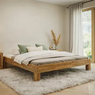 skølm Floki Massivholzbett Eiche 180x200 cm, Bettrahmen Holz, Natur geölt