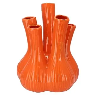 Vase Orange Keramik Steckvase 35 cm Glänzend Handgefertigt