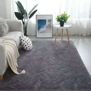 XUEDNGM Schlafzimmer Bettvorleger Teppich 140 x 140 cm Waschbar Bis 30 Grad, Super Soft, Anti-Rutsch, Flauschig Teppich rutschfeste Hochflor Wohnzimmer Teppich für Wohnzimmer, Schlafzimmer, Grau