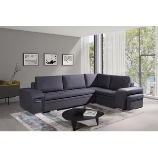 AX LIVING Schlafsofa grau Adrane XXL Sofa in L Form mit Bettkasten R - Grau