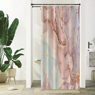 Xiaoterna Rosa Marmor Duschvorhang Gold Puder Wasserdichter Badvorhang Luxuriöser Abstrakter bunter rosa Goldener Punkte Marmor waschbarer Duschvorhang Schimmelresistenter Stoff 90x180cm